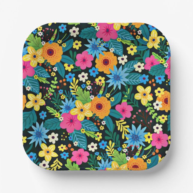 Vibrant Ditsy Flowers Floral Pattern Design-43785 Paper Plates (Front)