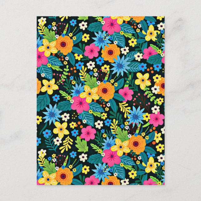 Vibrant Ditsy Flowers Floral Pattern Design-43785 Postcard (Front)