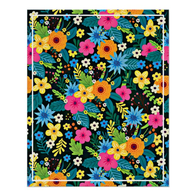 Vibrant Ditsy Flowers Floral Pattern Design-43785 Poster (Front)