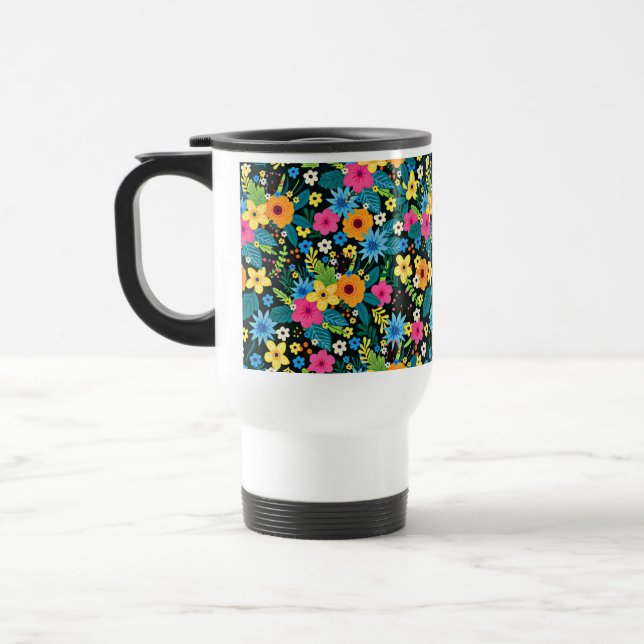 Vibrant Ditsy Flowers Floral Pattern Design-43785 Travel Mug (Left)