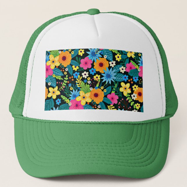 Vibrant Ditsy Flowers Floral Pattern Design-43785 Trucker Hat (Front)