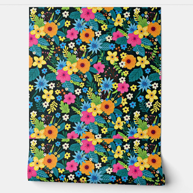 Vibrant Ditsy Flowers Floral Pattern Design-43785 Wallpaper (Unrolling)