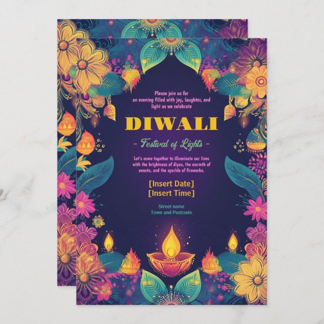 Vibrant Diwali Radiance Invitation (Front/Back)