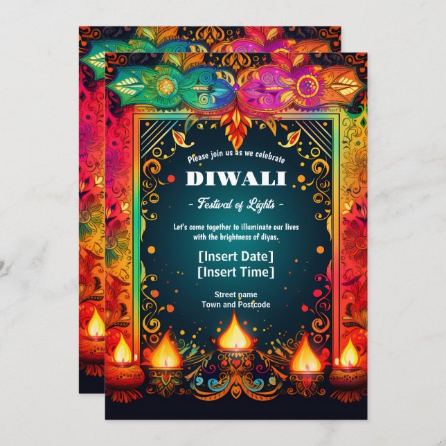 Vibrant Diwali Splendor Invitation (Front/Back)