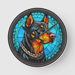 🐕 Vibrant Doberman Dog Bold Animal Art Modern Round Clock