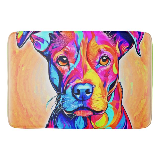 Vibrant Dog Art: Colorful Painting Bath Mat (Front)