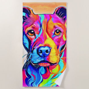Vibrant Dog Art: Colorful Painting Beach Towel