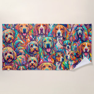 Vibrant Dog Dreamscape – Psychedelic Boho Beach Towel
