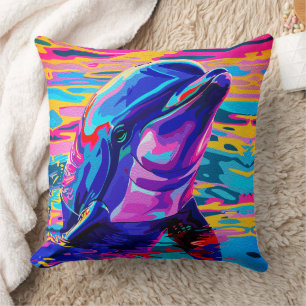 Vibrant Dolphin – Colorfull Ocean Dream Throw Pillow