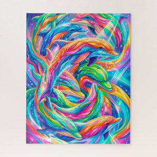 Vibrant Dolphin Dreamscape – Psychedelic Boho Jigsaw Puzzle