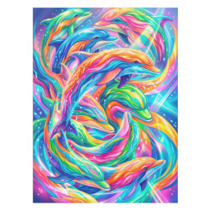 Vibrant Dolphin Dreamscape – Psychedelic Boho Tablecloth