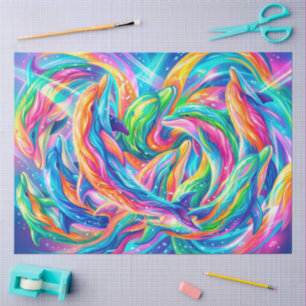 Vibrant Dolphin Dreamscape – Psychedelic Boho Tissue Paper