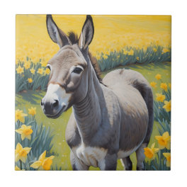 Vibrant Donkey And Yellow Daffodils Ceramic Tile