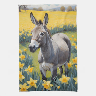 Vibrant Donkey And Yellow Daffodils Kitchen Towel