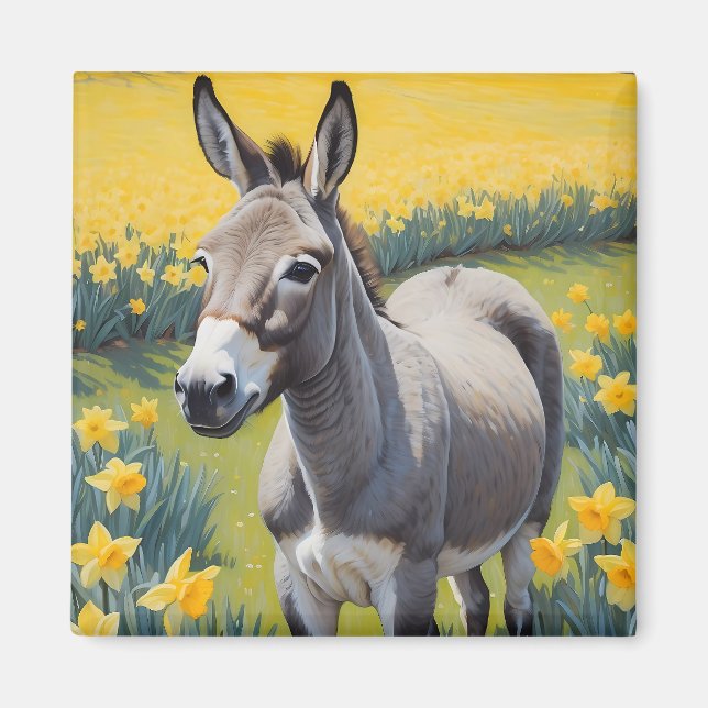 Vibrant Donkey And Yellow Daffodils Magnet (Front)
