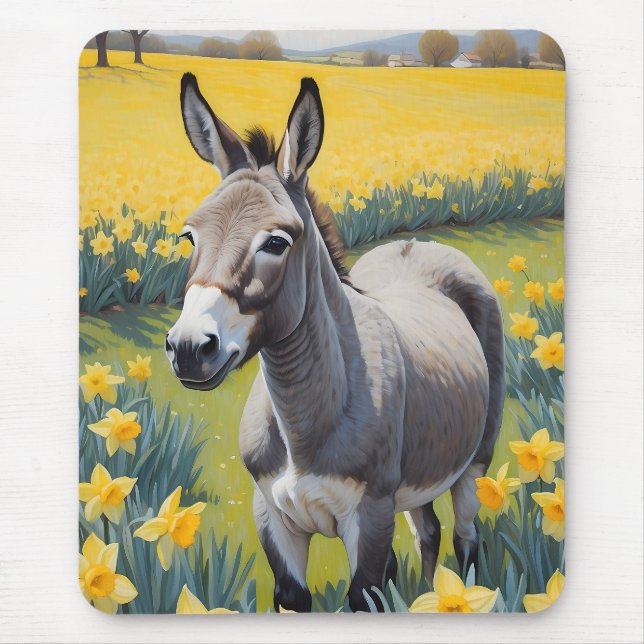 Vibrant Donkey And Yellow Daffodils Mouse Pad (Front)