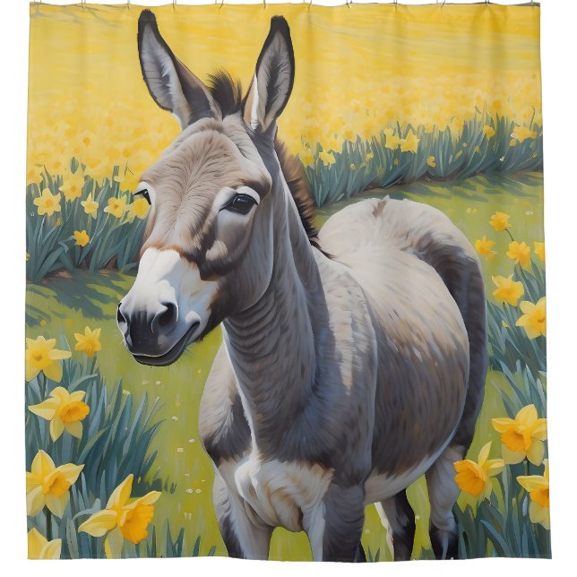Vibrant Donkey And Yellow Daffodils Shower Curtain (Front)