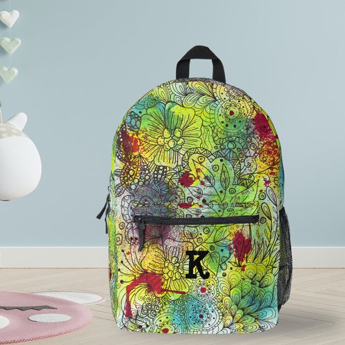 Vibrant Doodle Artwork with Personalized Initial Printed Backpack