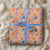 Vibrant Dopamine Floral Wrapping Paper