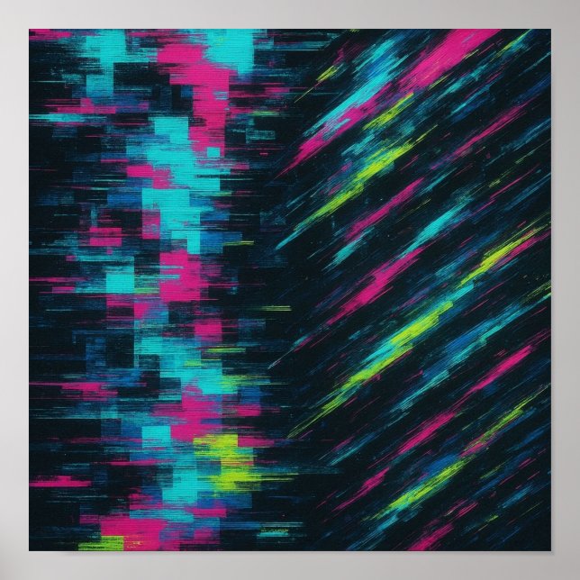 Vibrant Dopamine Glitch Wave in Neon Fragment Flow Poster (Front)