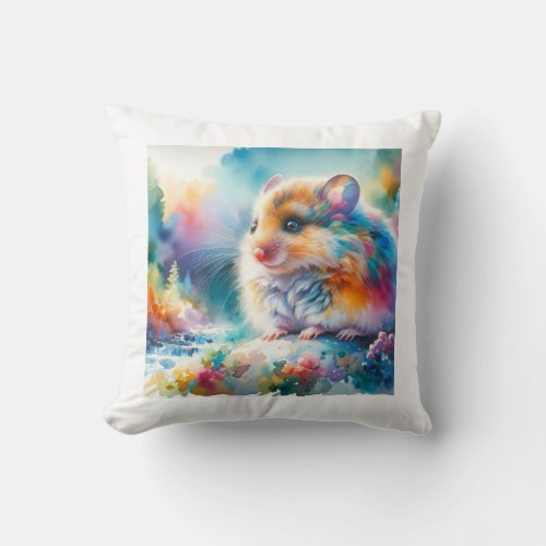 Vibrant Dormouse AREF707 _ Watercolor Throw Pillow