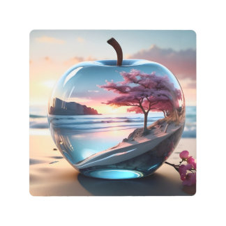 Vibrant double exposure: Beach, apple, cherry tree Metal Print
