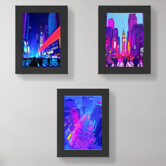Vibrant Downtown Nightlife Pop Art Cityscape Wall Sets