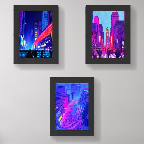 Vibrant Downtown Nightlife Pop Art Cityscape Wall Sets