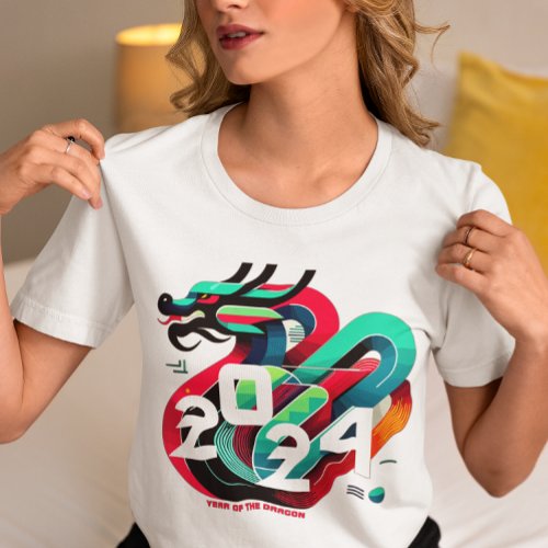 Vibrant Dragon 2024 _ Modern Zodiac Graphic T_Shirt