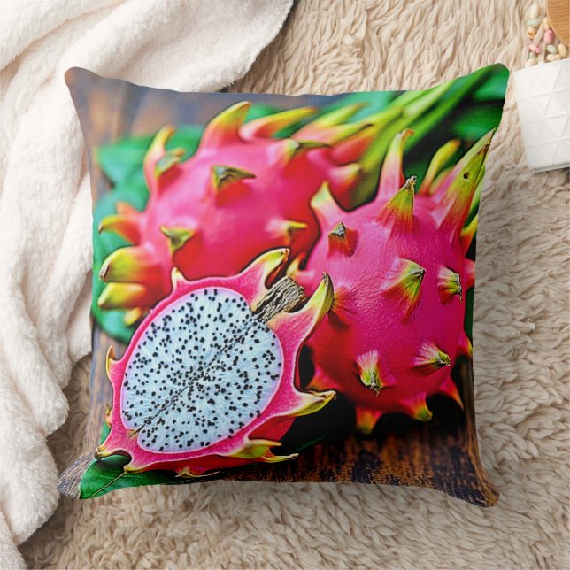 Vibrant Dragon Fruit Beauty Design Throw Pillow (Blanket)