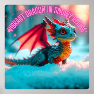 Vibrant Dragon in Snowy Realm Poster