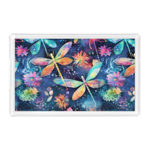 Vibrant dragonflies pattern acrylic tray