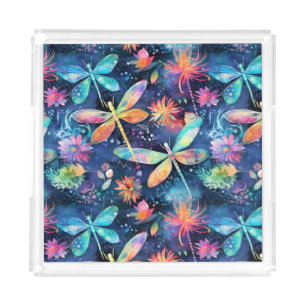 Vibrant dragonflies pattern acrylic tray