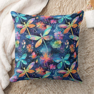 Vibrant dragonflies pattern throw pillow