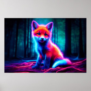 Vibrant dreamlike fox with electric color hues poster