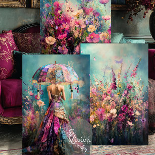 Vibrant Dreams Boho Gown Wild Meadow Floral Wrapping Paper Sheets