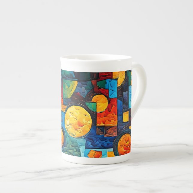 Vibrant Dreams Geometry – Bold Modern Abstract Art Bone China Mug (Front Right)