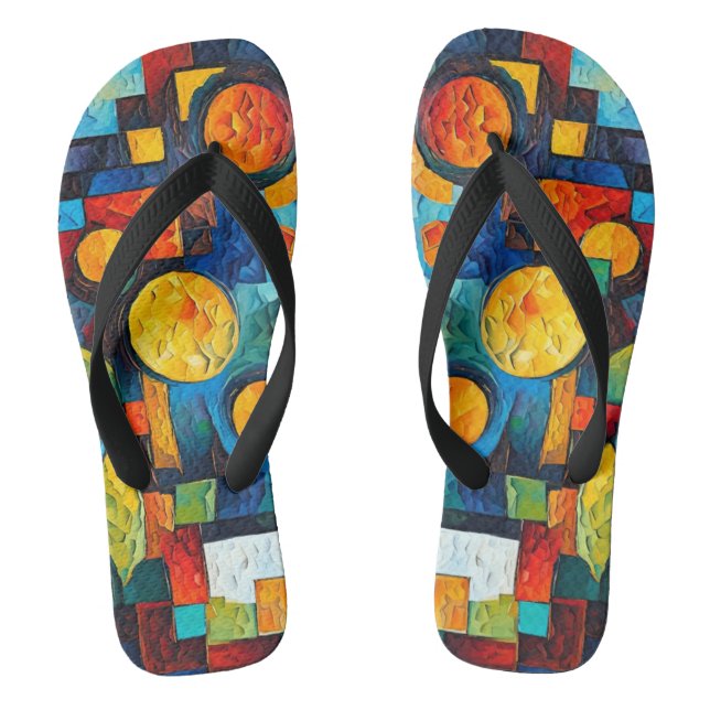 Vibrant Dreams Geometry – Bold Modern Abstract Art Flip Flops (Footbed)