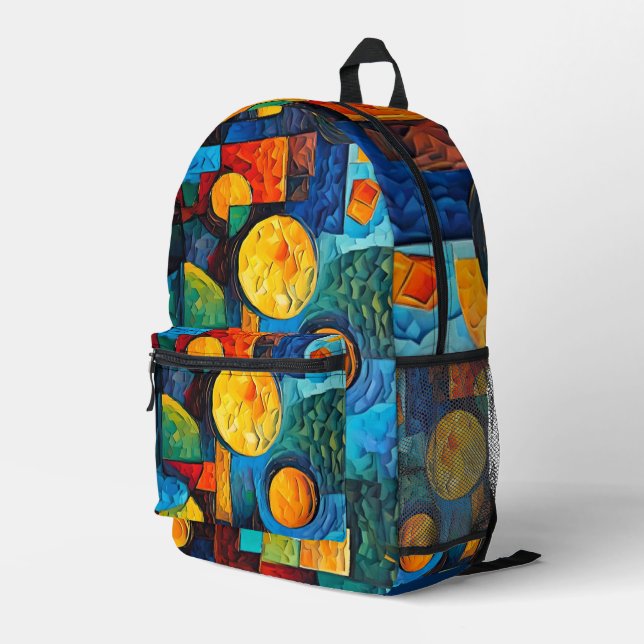 Vibrant Dreams Geometry – Bold Modern Abstract Art Printed Backpack (Back Corner Right)