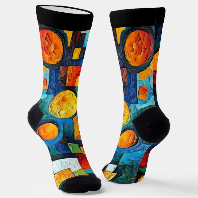 Vibrant Dreams Geometry – Bold Modern Abstract Art Socks (Angled)