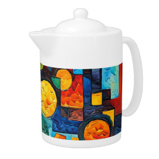 Vibrant Dreams Geometry – Bold Modern Abstract Art Teapot