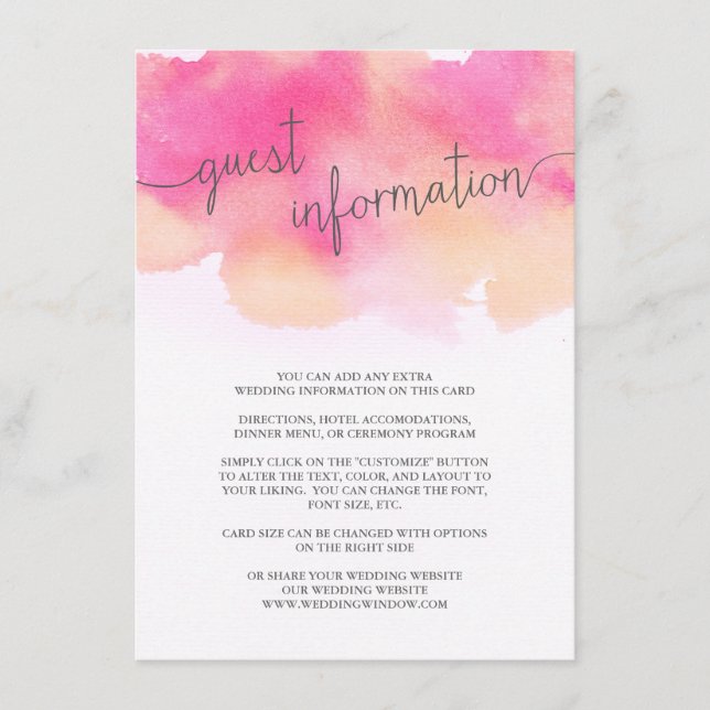 Vibrant Dreams Guest Information Card / Pink Peach (Front)
