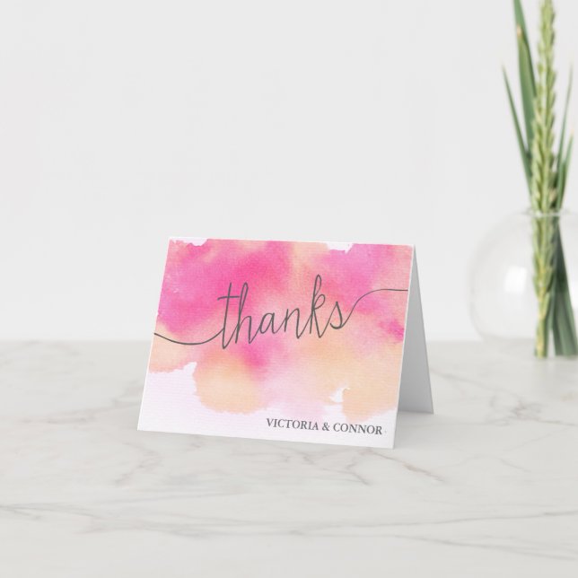 Vibrant Dreams Thank You Note Card / Pink & Peach (Front)