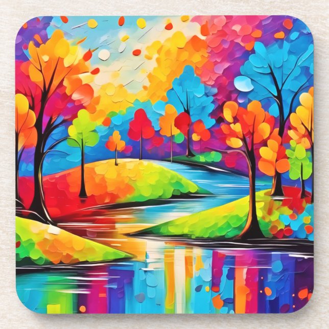 Vibrant Dreamscape Autumn's Symphony Art Beverage Coaster (Front)