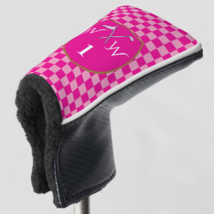 Vibrant Dual Pink Checkered Monogram Golf Head Cover
