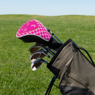 Vibrant Dual Pink Checkered Monogram Golf Head Cover