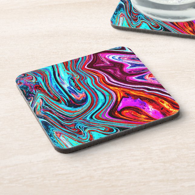 Vibrant Dynamic Hues Abstract Pattern Beverage Coaster (Left Side)