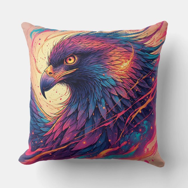 Vibrant Eagle Artwork Throw Pillow (Front)