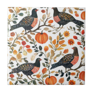 Vibrant Earthy Watercolor Birds - Bohemian Flair Ceramic Tile