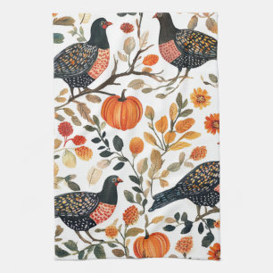 Vibrant Earthy Watercolor Birds - Bohemian Flair Kitchen Towel